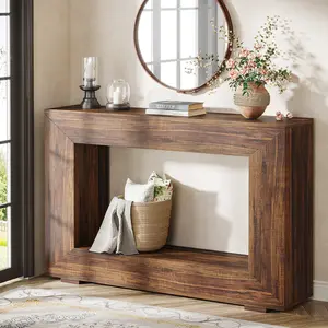 LITTLE TREE Farmhouse Console Table, 47 Inches Entryway Console Table with Storage, Industrial Hallway Accent Table for Living Room, Entrance