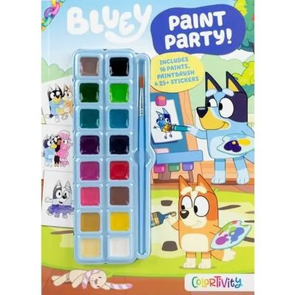 Bluey Colortivity: Paint Party! Watercolor Painting Book - Editors of Studio Fun International, 10.75x7.8in Paperback, Includes Brush