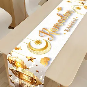 1Pcs Ramadan home decoration table runner, elegant platinum desktop decoration, durable polyester material, suitable for dining table and living room decoration, Festive during Eid al Fitr in Mubarak