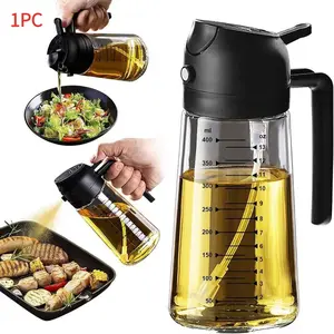 16oz Glass Oil Spray Bottle, Oil Mister Spray Bottle For Cooking, 2-In-1 Olive Oil Sprayer Cooking Oil Dispenser, 470ML Spray & Pour Design, Food Grade Spray Bottle with Portion Control for Salad,Frying,BBQ, Cooking Oil Container