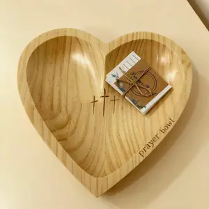 Prayer bowl with cards, heart-shaped prayer bowl made of wood, Christian gift for both men and women, wooden prayer dough bowl, heart-shaped decorative bowl, Mother's Day gift, birthday, retirement, religious gift for mom and dad