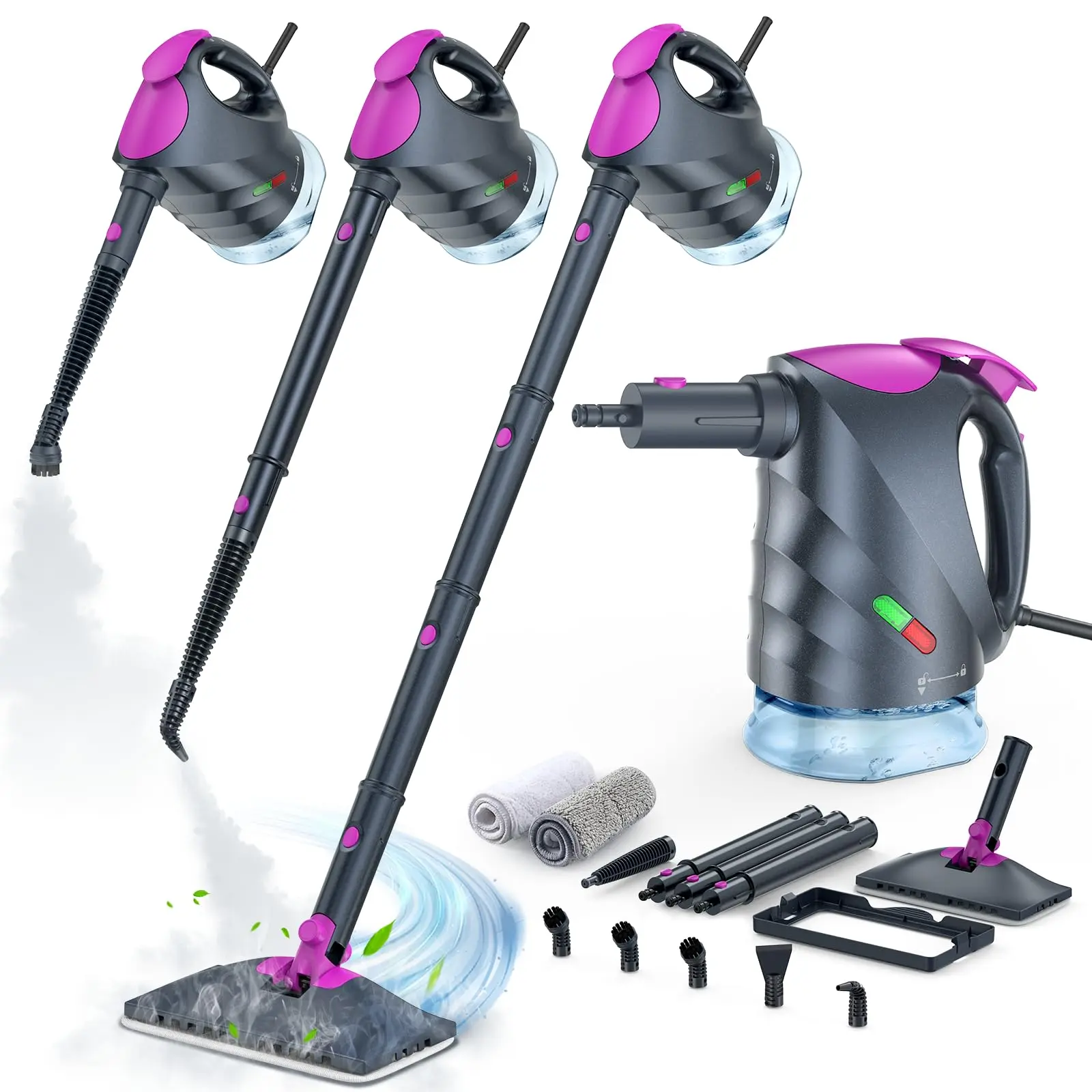 Sohochic Gray Steam Mop with Detachable Handheld Steam Cleaner - 10s Fast Heat-Up, 248°F Deep Cleaning, 8 Accessories, 320ml Tank, Swivel Head for Home Floors, Car Accessories