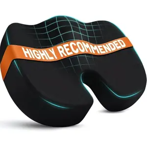 Seat Cushion for Office Chair Memory Foam Non-Slip Cushion Back, Relief Chair Pad, Butt Pillow for Office Chair, Car, Computer Desk, Black