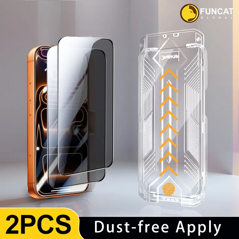 [2PCS] FUNCAT GLOBAL Screen Protector-Dust-free Applicator FOR iPhone 17/16/15/14/13/12 " 2026 New Apple SALE" (Reusable Easy Installation) Headset Covered, Fully Protection, Fingerprint-proof, Electroplated Layer, Tempered glass