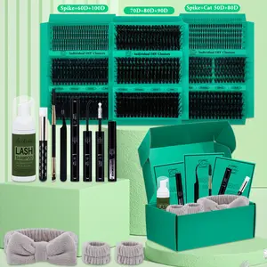 970 pcs Lash Clusters Kit D Curl 9 Styles Mix10-18mm with Bond&Seal Lash Remover Brush Lash Applicator Headband Wristband set Eyelash Tools and Lash Shampoo & Brush, DIY at Home, Eyelash Extension Kit, Volume Lash Extension False Eyelash Cluster