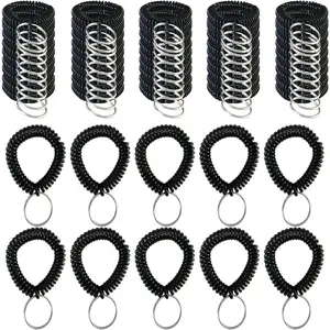 Pack of 60 Colorful Wrist Coil  Wristband Spiral Key Ring Bracelet Key Holder for Pool Gym ID Badge(Black)