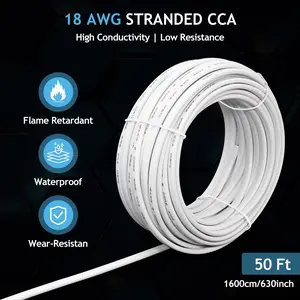 18AWG (50FT/100FT)Speaker Wire Cable with 2 Conductor Speaker Cable (CCA) Copper Clad Aluminum CL2 Rated in-Wall Speaker Wire for Home Theater & Car Audio-White