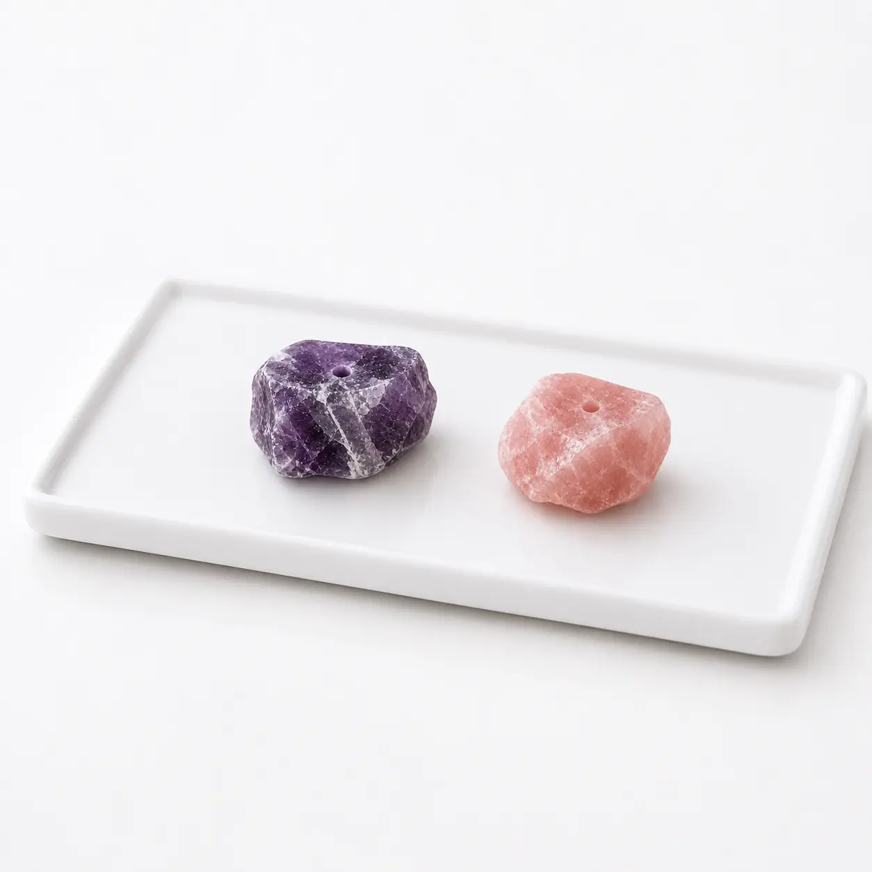 2Pcs Raw Crystal Incense Holder Set with White Ceramic Ash Collector Tray, 6 Scented Sticks - Lavender, White Sage, Frankincense, Cherry Blossom, Sandalwood, Rose - Home Fragrance Decor Freshener for Room Aromatherapy Gift