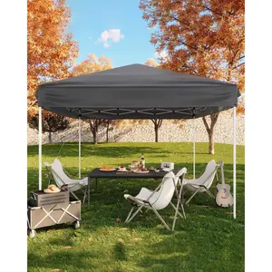 Garvee 10x10 Pop Up Canopy Tent, Instant Outdoor Gazebo with UPF 50+ UV Protection & Waterproof Top, 3 Adjustable Heights, Portable Shelter with 4 Sandbags & Carrying Bag for Backyard, Beach, Grey