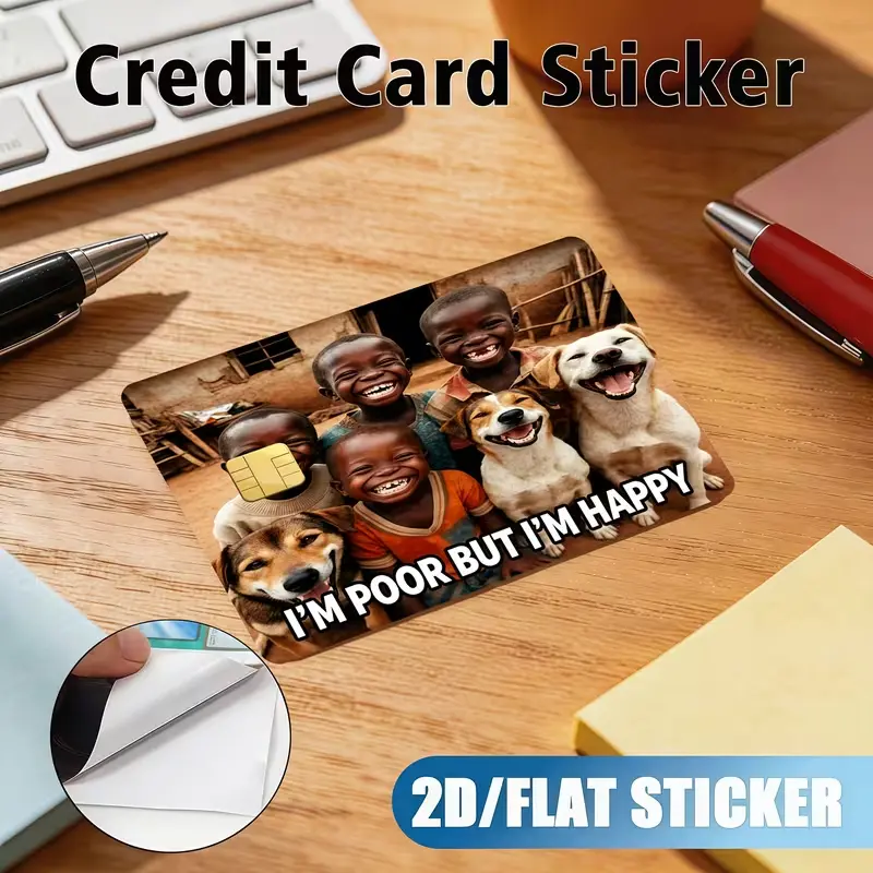 I’m Poor But I’m Happy Funny Credit Card Skin, Smiling Friends & Dogs Meme Debit Card Sticker, Humor Wallet Card Cover, Novelty Gift