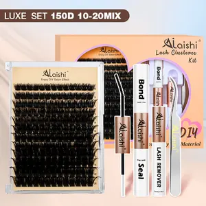 Ailaishi 150D Lash Clusters Kit, 156PCS DlY Eyelash Extensions, 10-20mm Dense Volume Lashes with Bond &Seal、 Remover 、Tweezers for Self Use, Summervibes