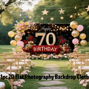 2D Flat 1Pc Elegant 70th Birthday Happy Birthday Theme Background Banner, Vinyl Material, Perfect for Party Backdrop, Photo Prop, Yard Decor