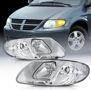 Nilight Headlight Assembly for 2001 2002 2003 2004 2005 2006 2007 Chrysler Town & Country 2001-2003 Voyager 2001-2007 Dodge Grand Caravan Replacement Chrome Housing Clear Reflector