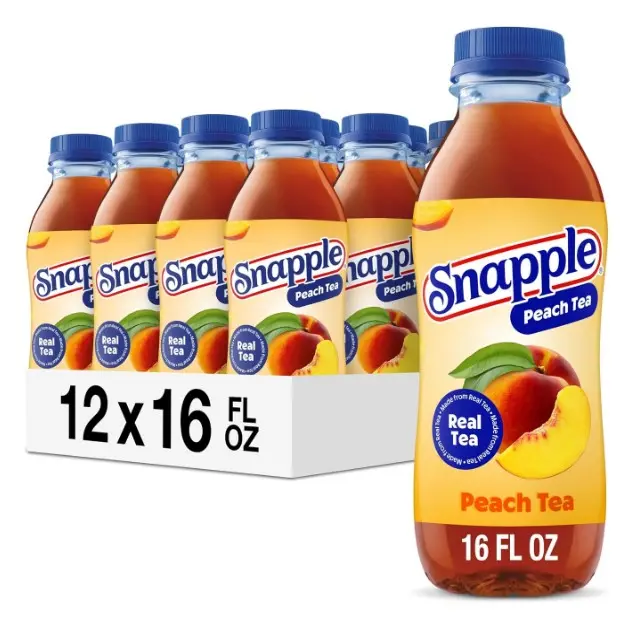 Snapple Peach Tea, 16 fl oz recycled plastic bottle, Pack of 12