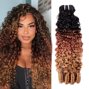 Msgem Hair Ombre Blonde Burmese Curly Human Hair Bundle 16A Burmese Hair Extension Real Human Hair with Spiral End Quick Weave Bundle 1 PIECE #Weeklydeals