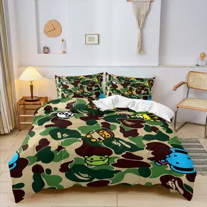 APE Classic Camouflage Camo Cute Cartoon Animal Print Duvet Cover Set, Bed Sets Supplies - 1 Duvet Cover & 1-2 Pillowcases No Core, Soft Comfortable Bedding Gift for Streetwear Fans, Bedroom Decor