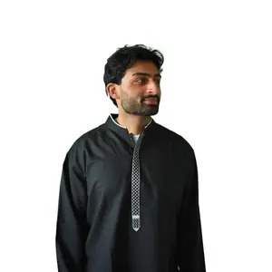 Threads of Palestine | Loose Fit Premium Short Kurta – Onyx Black