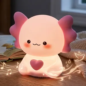 Cute Axolotl Silicone Night Light — 7-Color RGB Dimmable Touch Lamp with White Noise and Bluetooth Functionality — Rechargeable Children's Night Light, Ideal as a Decorative Lamp for Nurseries and Kids' Rooms