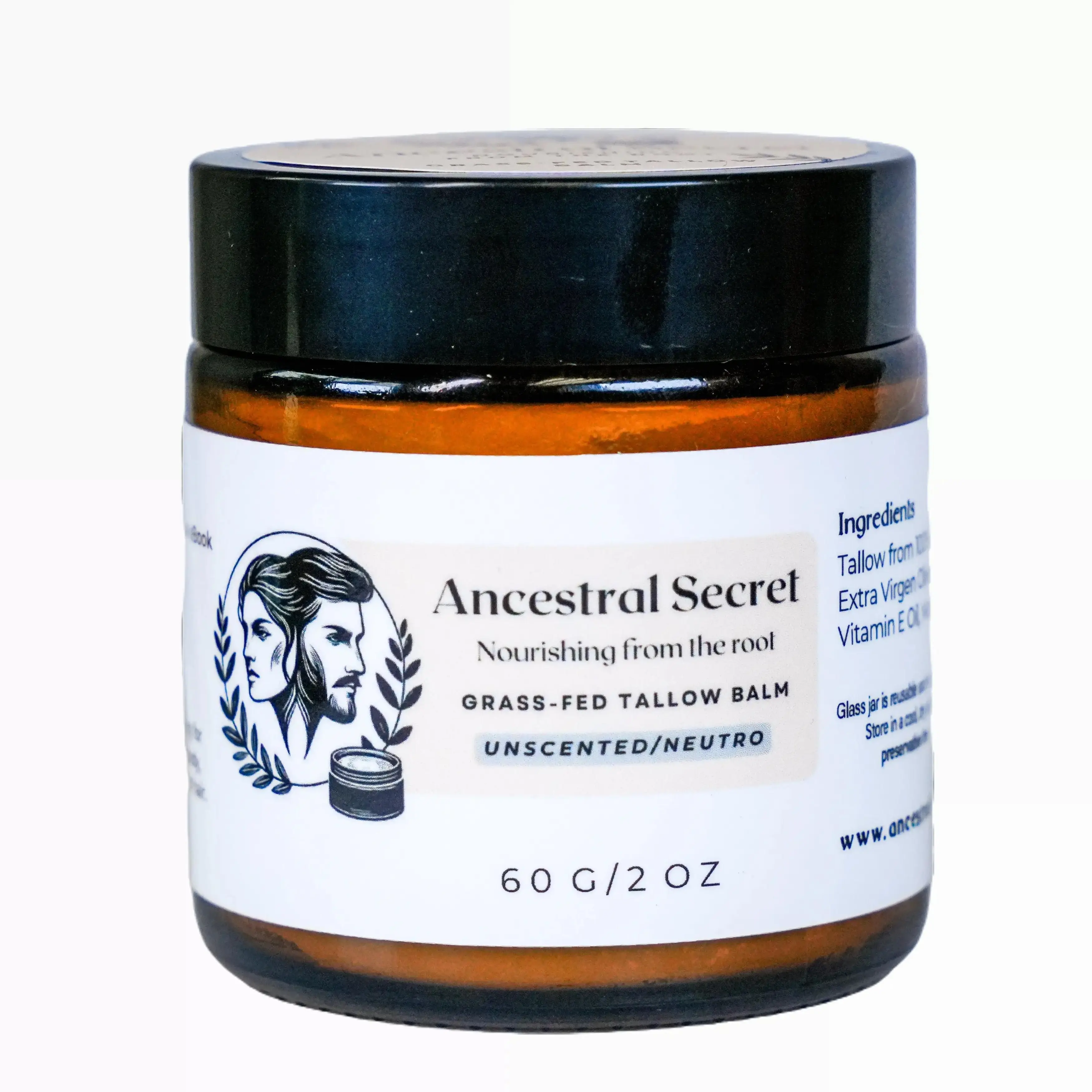 Ancestral Secret Unscented Grass Fed Beef Tallow Balm 2 oz / 0.55 oz Organic Grass-Fed for Skin & Hair Nourishment with Marula and Calendula Oil