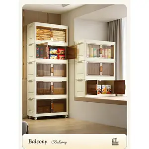 5 Tier Movable Storage Bins Collapsible Stackable Plastic Containers Space Efficient Organizer for Laundry Room Bedroom 95cm Height 50cm Width 24cm Depth