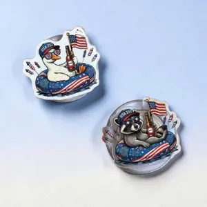 Patriotic Duck & Raccoon MagSafe Magnetic Phone Grip, USA 250 Pool Float Pop Socket, Red White Blue 4th of July Gift