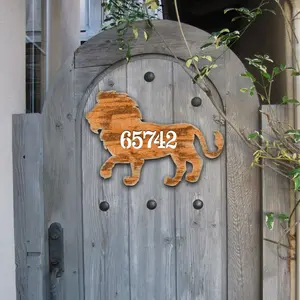 Designocracy MA98230-12 12 in. Wooden Lion Custom House Number Sign, Decorative Home Supplies Wall Artwork for Gifting
