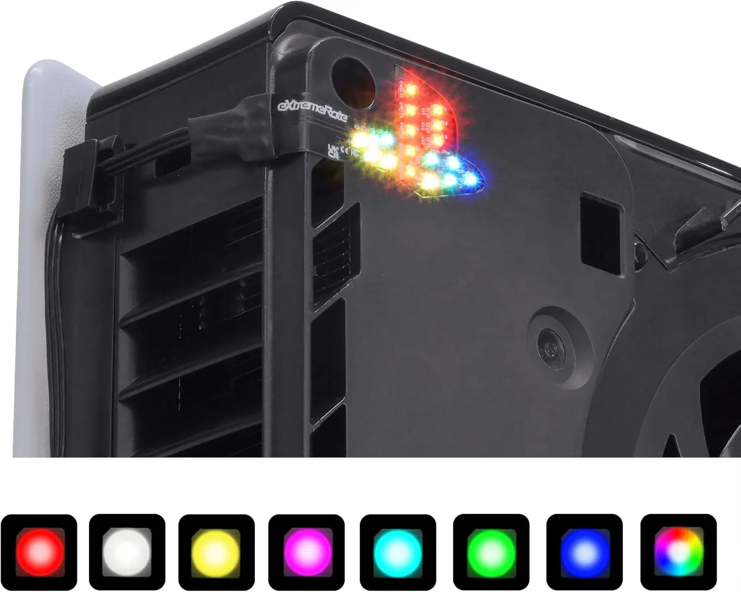 eXtremeRate Anniversary 7-Color 40-Effect RGB Light Logo Deco Kit for PS5 Slim/Pro, Plug-In Illuminated LED Board for Disc & Digital Models - Gaming Console Accessory (pfled18us)