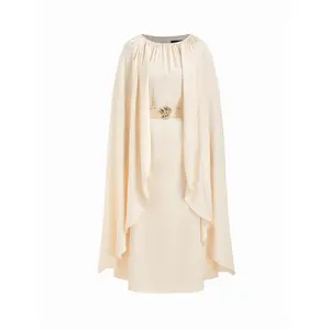 Cider Satin Cape Sleeve Belted Maxi Dress With Metal Detail