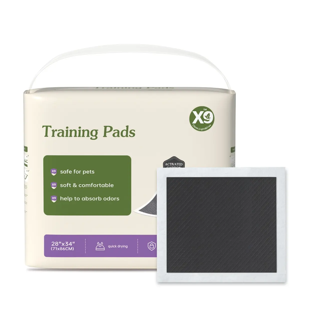 X9 Activated Bamboo Charcoal Disposable Underpads, 50 Count Super Absorbent Leak-Resistant Bed and Pet Training Pads, Quick-Dry Multipurpose Protection for Adults, Seniors, Puppies, Dogs, Cats, Beds, Furniture, Floors and Travel, 2 Sizes