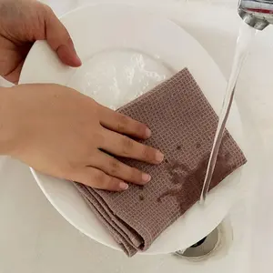 4pcs Ultra Absorbent Waffle Weave Dish Towels - Thick, Soft Cotton Kitchen Rags for Cleaning & Drying - Modern Square Design