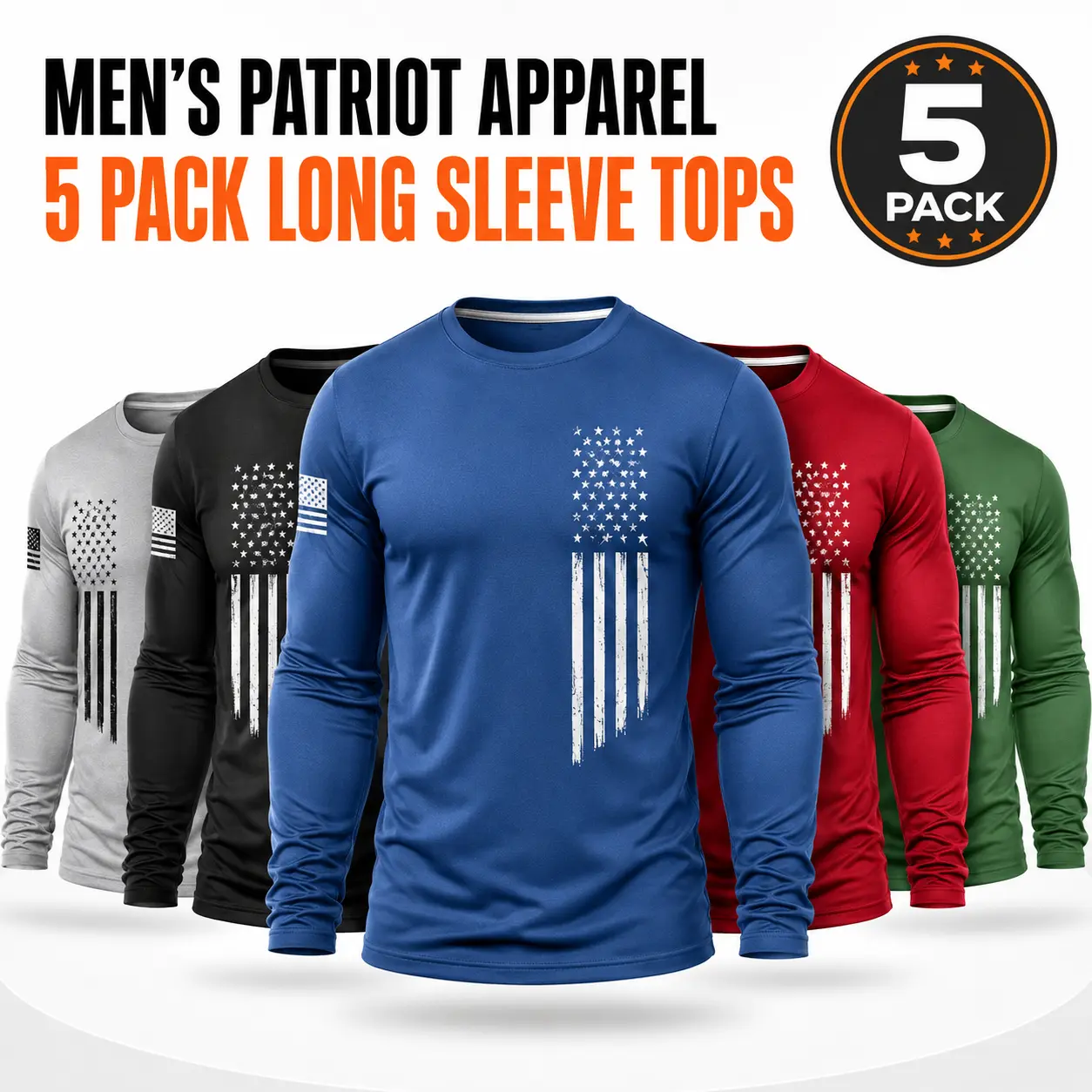 Men's 5-piece long sleeved T-shirtlightweight plain color lining Patriot Apparelmen's clothing suitable for gym sports wear,quick drying breathable fabric for daily casualwear, spring and autumn men's clothingAthletic Apparel Athletic Mesh