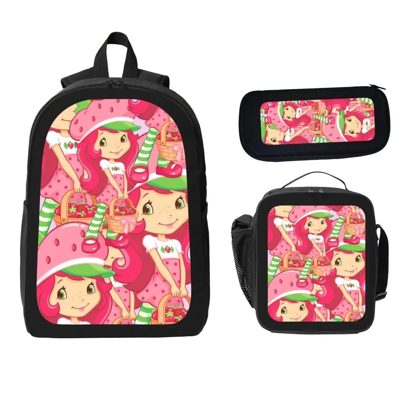 Strawberry Kids Backpack Set, 3 Piece School Bag with Lunch Bag & Pencil Case