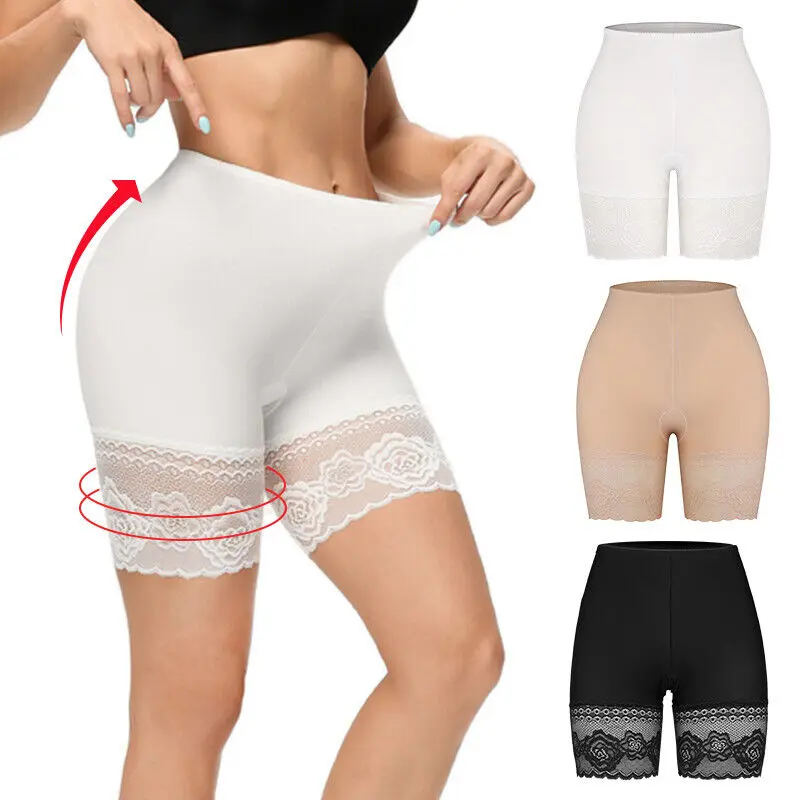 Women's Slip Shorts, Seamless Tummy Control Anti-Chafing Shapewear with Lace Trim, Breathable Compression Boyshorts for Under Dresses, Basic, Minimalist, Mesh, Lightweight, Lady, Hip