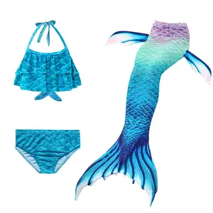 Mermaid Tail Swimsuit Set for Girls – 3PCS Sparkly Mermaid Costume Bikini Bathing Suit with Swimmable Tail for Pool, Beach, Dress-Up & Hot Spring – Cute Summer Swimwear Gift for Kids Ages 3-12 swim dress