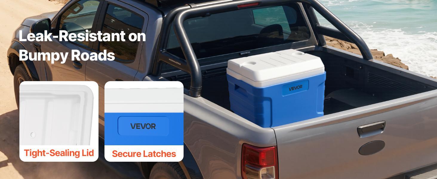 VEVOR 45QT Portable Rolling Hard Cooler with Wheels, Leak-Resistant Heat Insulating Coolbox, 48-Hour Ice Retention, Lightweight Durable Coolers & Cool Bags, Heavy Duty Protection for Campfire-BBQ Party, Food & Beverage#BackToSchool