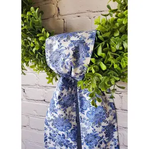 Blue Toile Wreath Sash: Chinoiserie Summer Decor