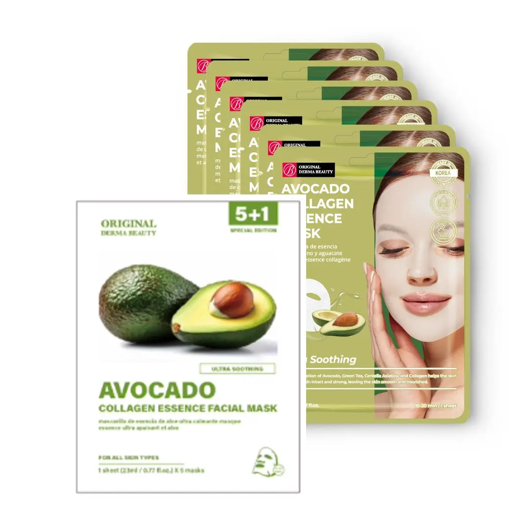 Original Derma Beauty Avocado Collagen Essence Facial Mask - 6-Piece Pack, Unisex