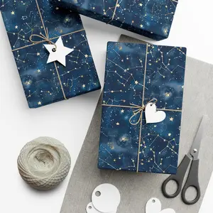 Celestial Gift Wrap Papers for Stellar Gifting, Zodiac Print Wrapping Paper, Cosmic Birthday Wrapping, Astrology Party Supplies, , Best of gift, Meaningful gift. (Get 1 paper cutter when buying any 5 rolls)