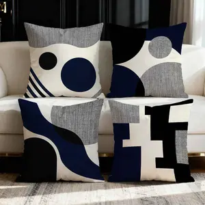 4 sets of modern abstract art throw pillows, home decorations, fashionable geometric pattern pillowcases suitable for the living room, with multi-functional design applicable throughout the year, for sofa decoration, living room, bedroom, and car seats.