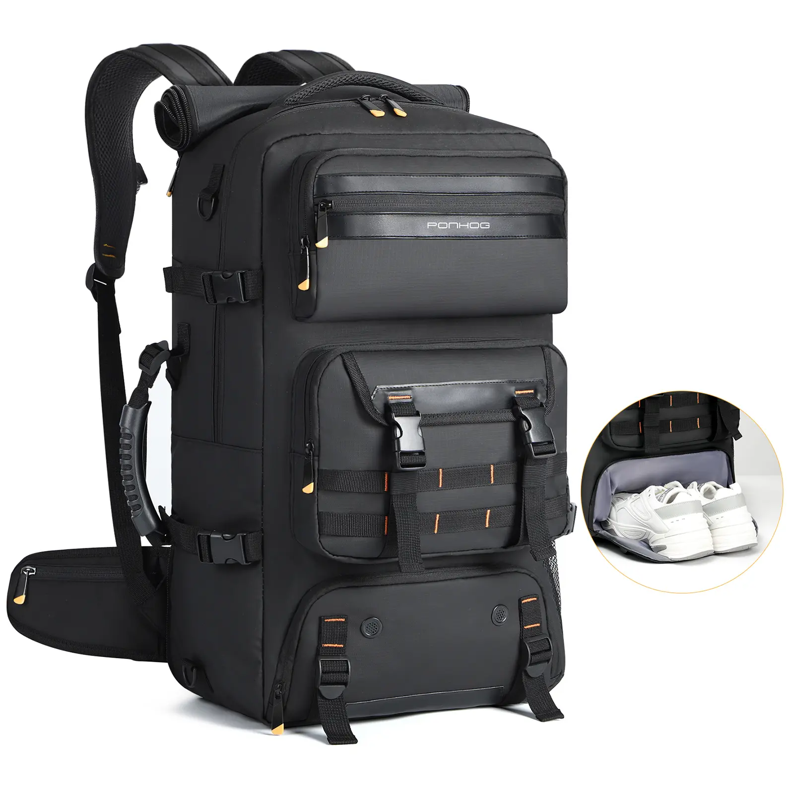 50L Tactical Style Backpack - Durable Waterproof Large-Capacity Multifunctional Rucksack with USB Port, Tactical Gear, 10-Pocket, Built-In Holder, Airline Compartment for Camping, Hiking, Laptop Storage, Carry-On Backpacks