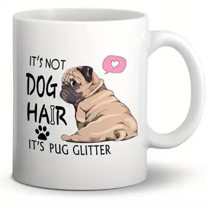 Pug Glitter 11oz Ceramic Coffee Mug - Reversible, High-Quality Cup for Coffee, Tea & Milk - Perfect Birthday Gift for Dog Lovers and Pug Owners ( Made in USA)