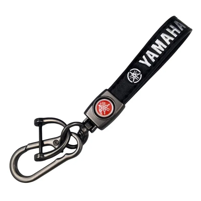 Genuine leather car key fob featuring a 360° rotating design, a detachable clasp, and a D-ring; includes a lanyard attachment—an ideal gift for men and women, and a great choice for Yamaha drivers.