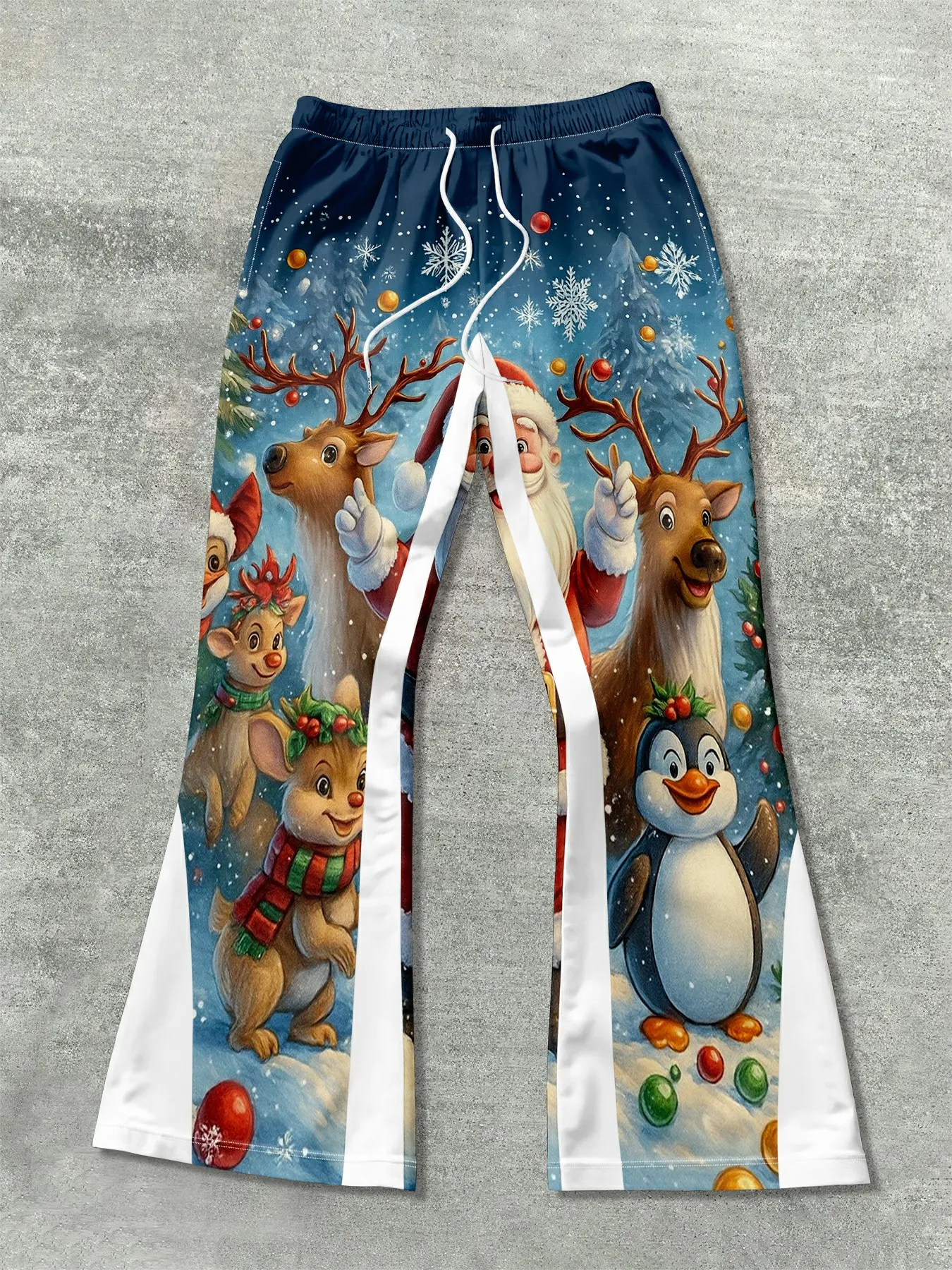 Men's Loose Fit Christmas Santa Deer Penguin Print Pants, Casual Streetwear Trousers, Casual Sporty Streetwear, Fitted Long Pants for All Seasons