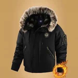 Men's Winter Fleece Lined Thick Warm Hooded Jacket, Fur Collar Workwear Coat, Suitable for Cold Weather Outdoor Activities