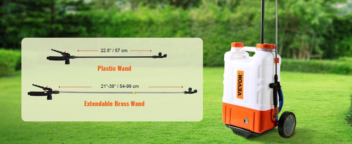 VEVOR Battery Powered Backpack Sprayer with Cart, 0-94 PSI Adjustable Pressure, 4 Gallon Tank on Wheels, with 8 Nozzles and 2 Wands, 12V 7.2Ah Battery, Wide Mouth Lid for Weeding, Spraying, Cleaning