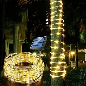 Solar String Lights 200 LED Outdoor Waterproof Warm Light Garden Patio Deck Pool Decor, 8 Modes Solar Powered Flexible Light String Rope Light for Christmas Decoration
