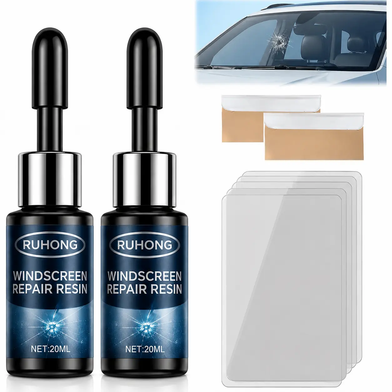 Windshield Crack Repair Kit  Bottles Glass Crack Repair Liquid for Chips and Cracks Bulls Eye and Star Shaped Damage