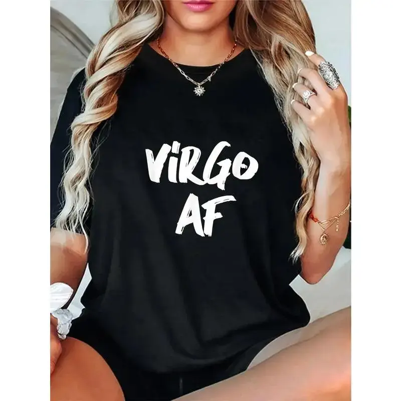 Men's 100% Cotton Printed Virgo AF Zodiac Sign Horoscope T-Shirt - Handmade US Casual Short Sleeve Top, Funny Birthday Gift Casual Wear, Tshirt, Virgo Af Text