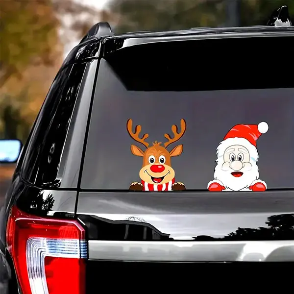 Cute Christmas Santa Claus Car Stickers - Adhesive Vinyl Peel-and-Stick Waterproof Windshield Decals for Vehicles, Trucks, Boats