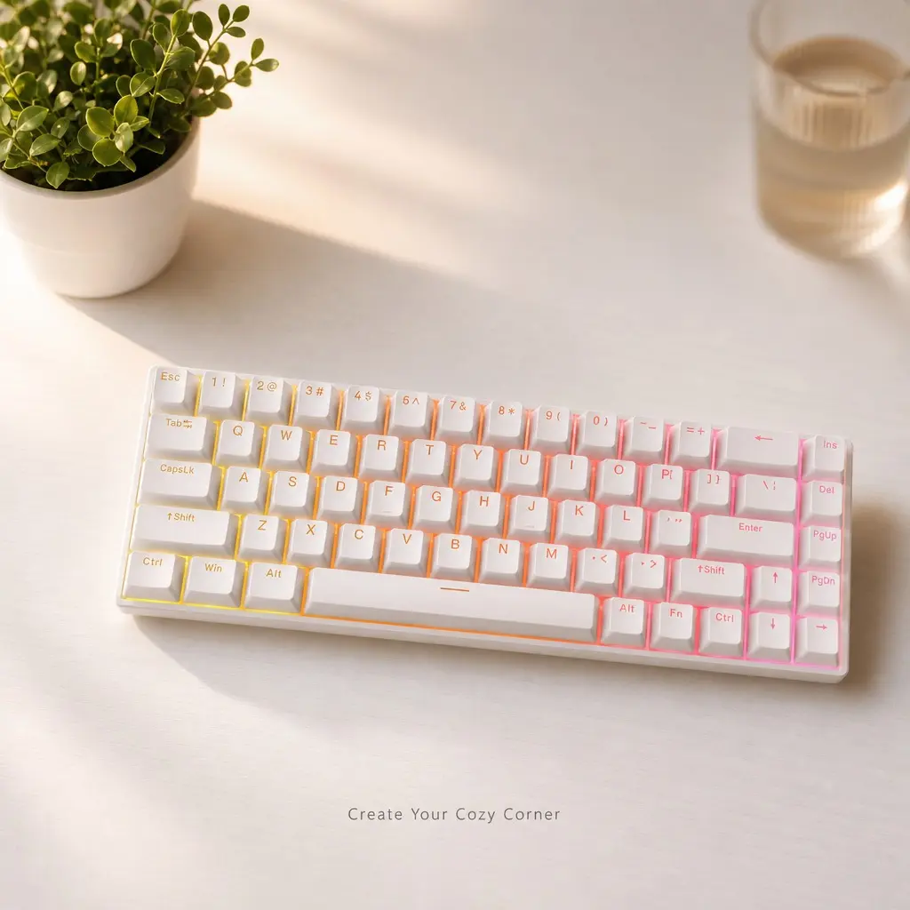 Cozy Corner 68-Key RGB Backlighted Gaming Keyboard, Ultra-Compact Wired Hot-Swappable Mechanical Keyboard with PBT Caps & Smooth Linear Switches for PC/Mac Gamers